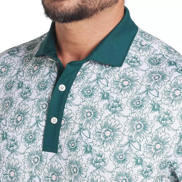PUMA Men's Pique Flower Fields Golf Polo Dark Myrtle / White Glow Green Large - Picture 1 of 5